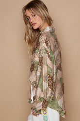 POL Button-Down Long Sleeve Printed Shirt OutfitFlow